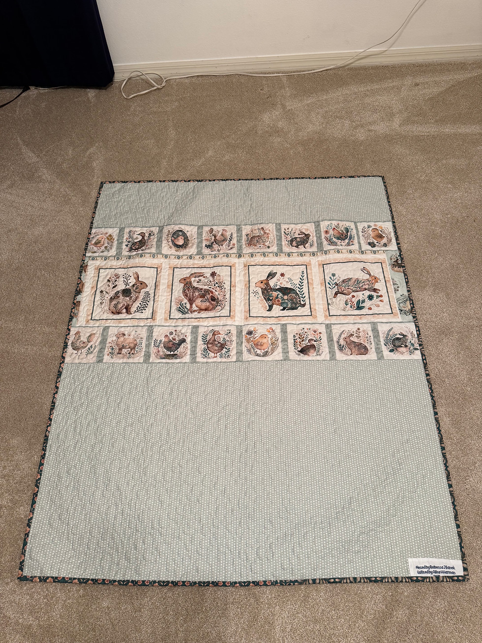 Green flannel backing fabric for bunny themed quilt for sale