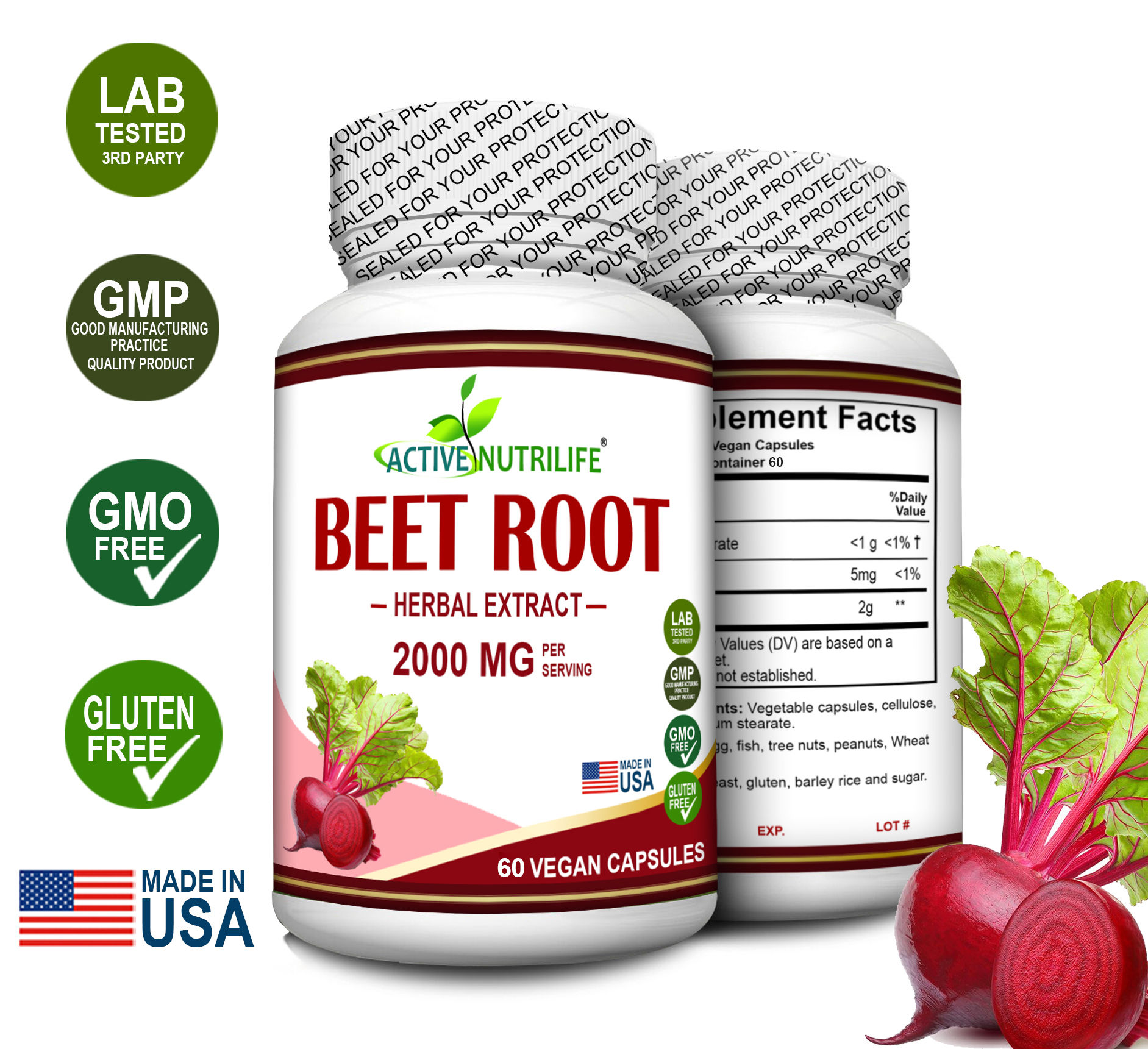 Organic Beet Root 60 Capsules - Made in USA, Boost Energy