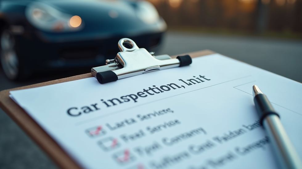 Close-up view of a car inspection checklist on a clipboard