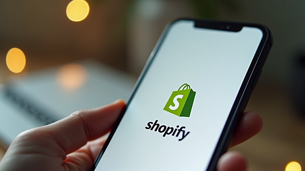 Close-up view of a smartphone showing a Shopify mobile store homepage