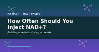 Title card reading 'How Often Should You Inject NAD+?' with subtitle 'Building a realistic dosing schedule', from My nad+'s NAD+ Basics series