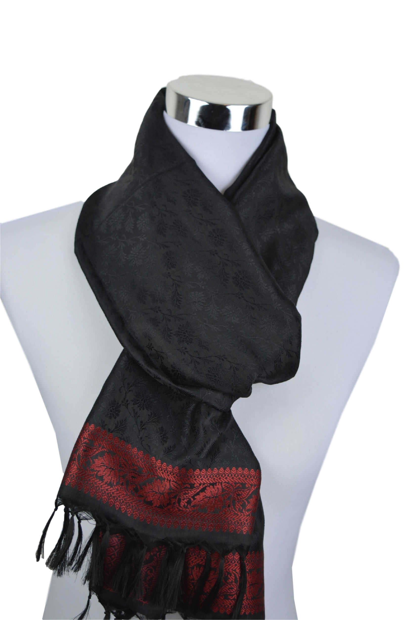 Madras style Seide Schal (Schwarz)