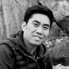This is a black and white photo of Sam Kim MSW RSW