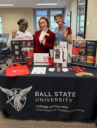 Rebecca pictured with her 2025-26 recruitment assistants, Kennedy and Em, at Cardinal Preview Day on Ball State's campus, Oct 2025.