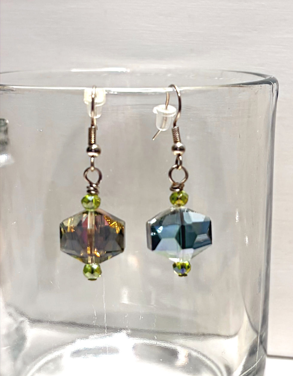 Iridescent Green Bead Earrings