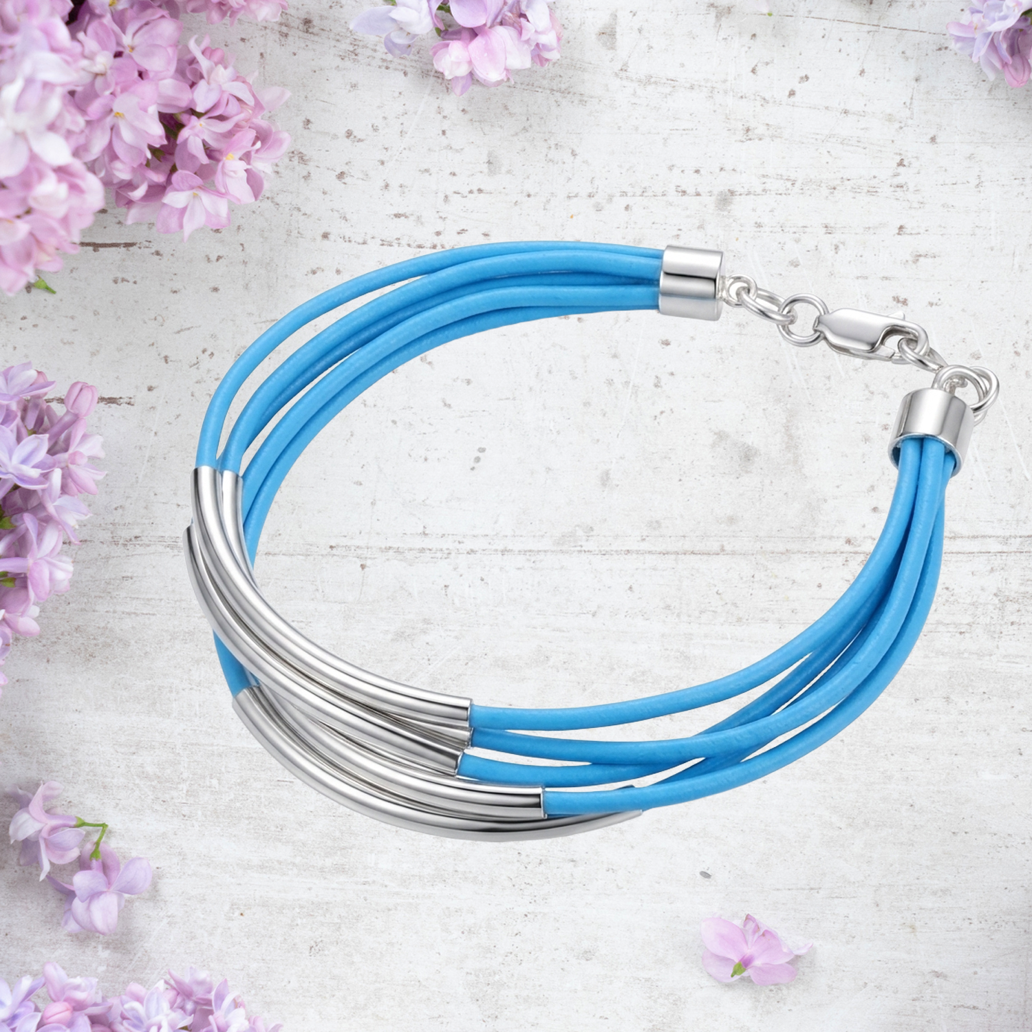 Blue leather bangle