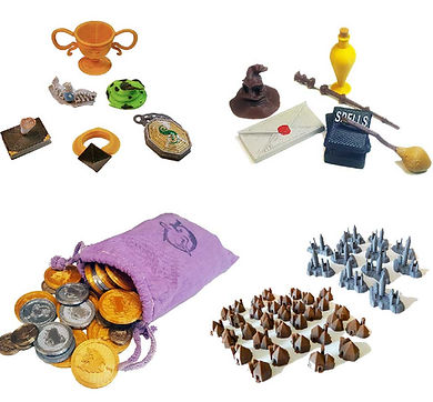 Custom 3D printed monopoly game pieces.