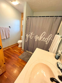 Bathroom in cabin at Wildwind Retreat in Boone, North Carolina
