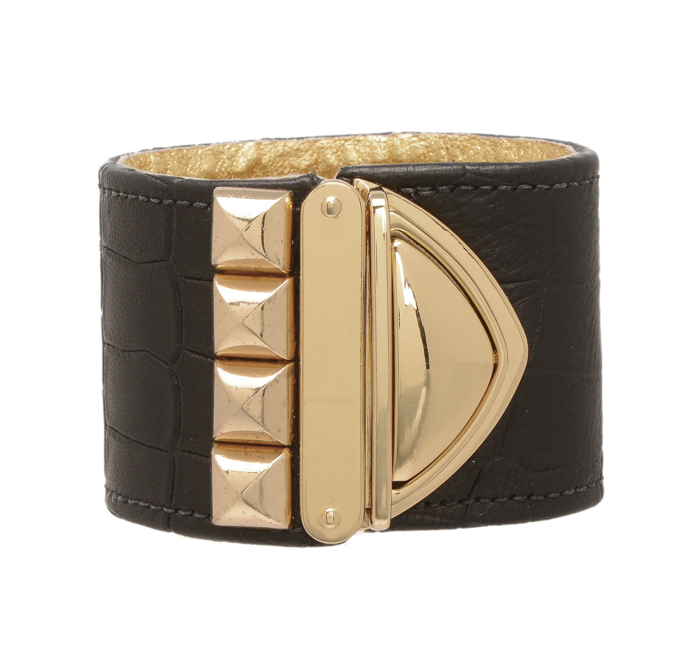 embossed leather studded XL lock cuff