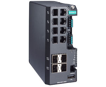 Moxa EDS-4012 Series Managed 12-Port Partial Gigabit Industrial Ethernet Switches.