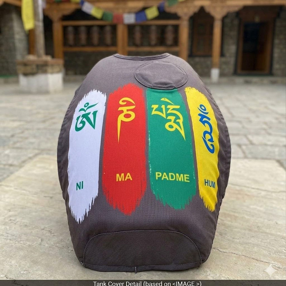 Thumbnail: Road Religion Universal Motorcycle Fuel Tank Cover | Om Mani Padme Hum Printed