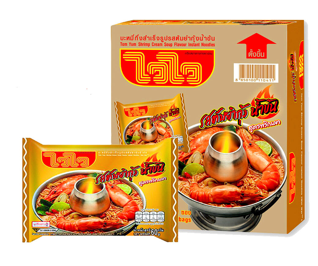 WaiWai Tom Yum Shrimp Cream Soup Flavour Instant Noodles 60g*30