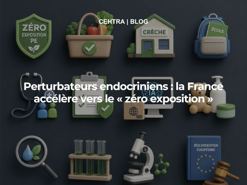 Illustration 3D sur la stratégie française 2026 de lutte contre les perturbateurs endocriniens : prévention, recherche, surveillance, réglementation et objectif de zéro exposition.