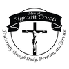 Men of Signum Crucis Logo, a Crucifix surrounded by the motto 'Fraternity through Study, Devotion, and Service'