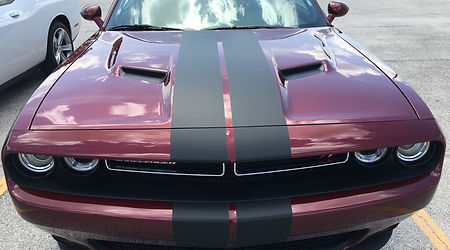 Burgandi Challenger with Black Racing Stripes