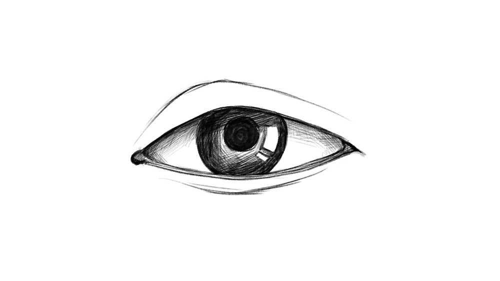 Step 7 of drawing a realistic eye: the eye is shaded
