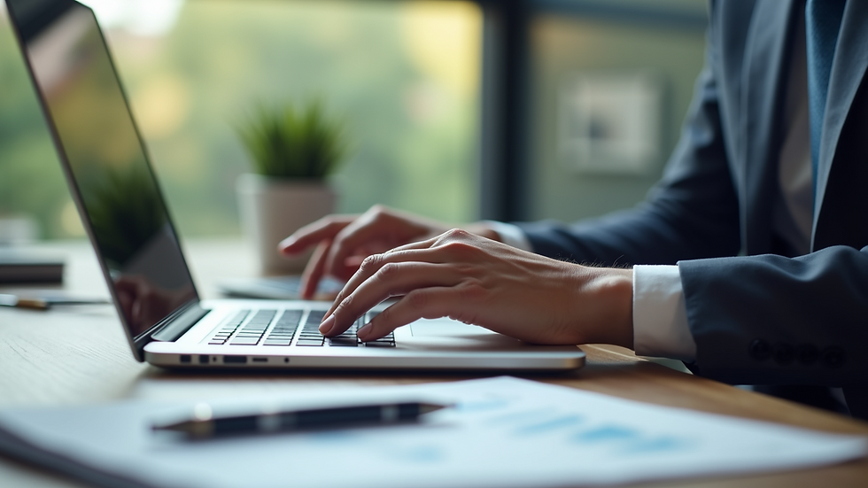 Close-up view of a real estate agent analyzing property data on a laptop