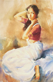 Posing-Water Color on Paper-16inx10.5in