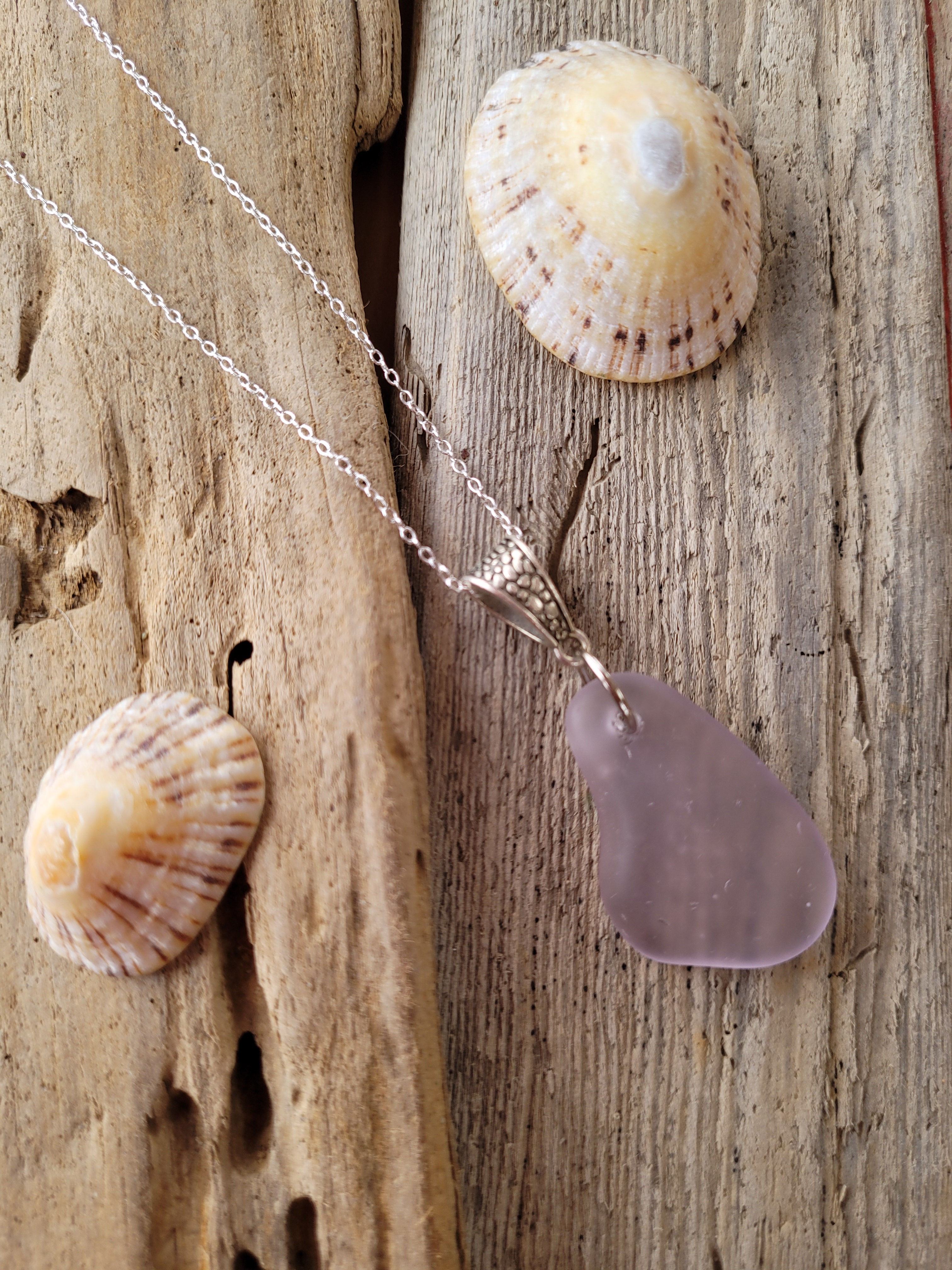 Violet Droplet Sea Glass & Sterling Silver Pendant