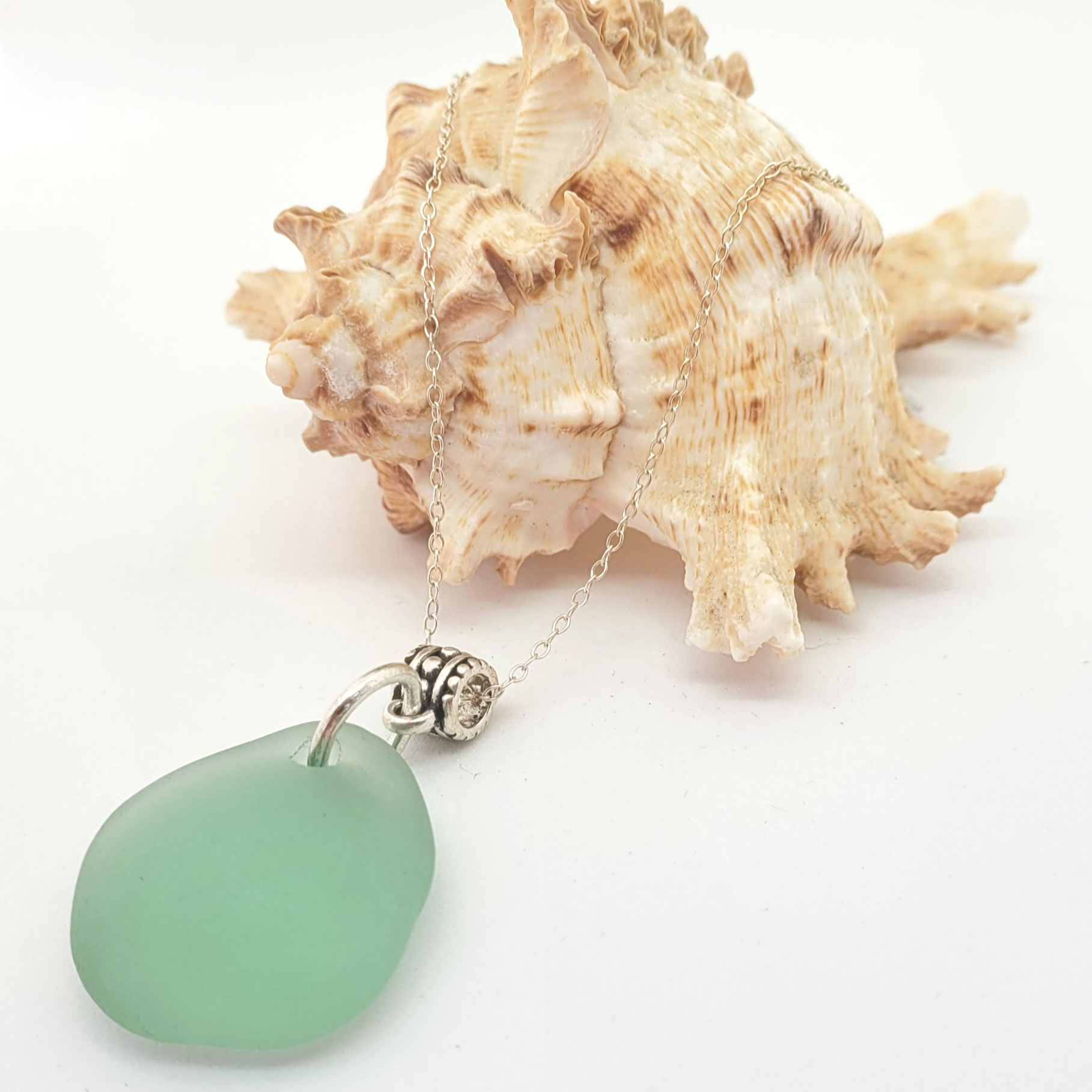 Rare Teal Sea glass Kick-Up Sterling Silver Pendant