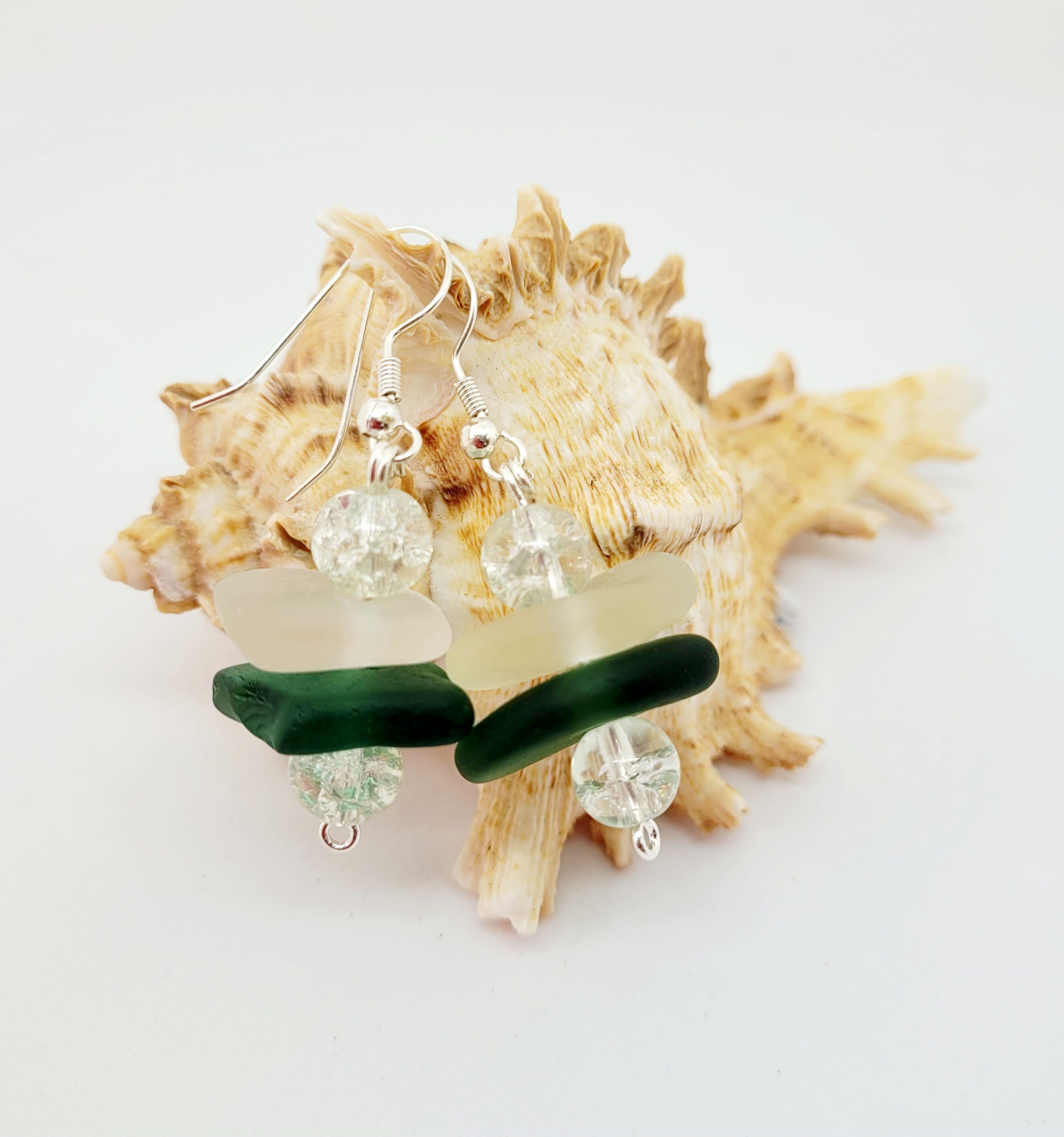 Sea Glass & Crackle Quartz Earrings