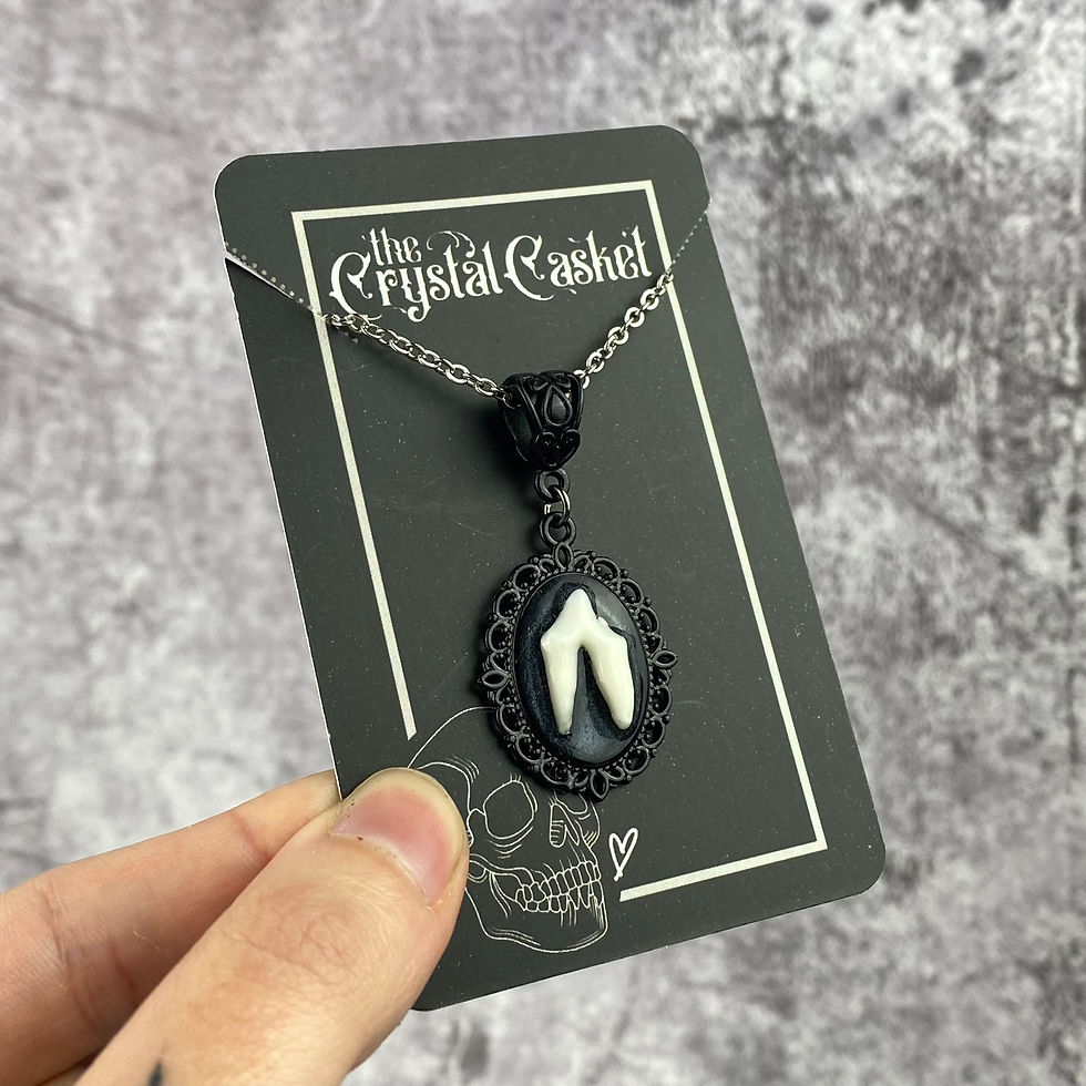 Thumbnail: Black Mini Ornate Fox Tooth Necklace