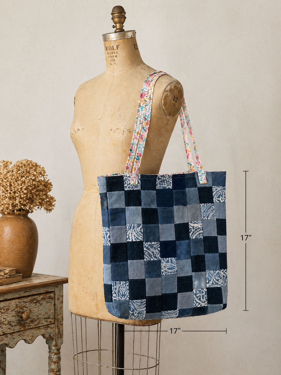 Large Patchwork Tote (about 17”x17”)