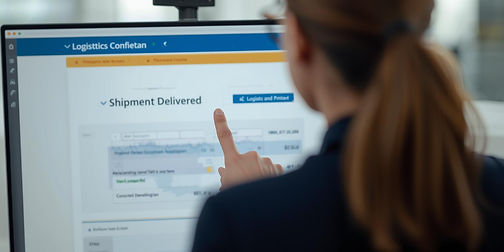 generate a image of a shot from behind of a lady providing consultancy service for logist