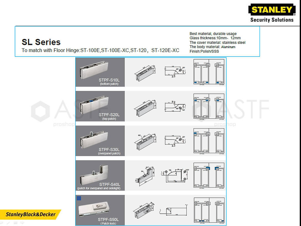 Thumbnail: ตัวหนีบกระจกบานเปลือยพร้อมกุญแจล็อค Polished [STPF-S50L] STANLEY