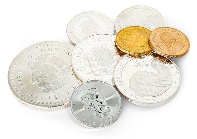 Gold and silver coins multiples