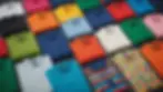 Eye-level view of a colorful array of custom-designed apparel