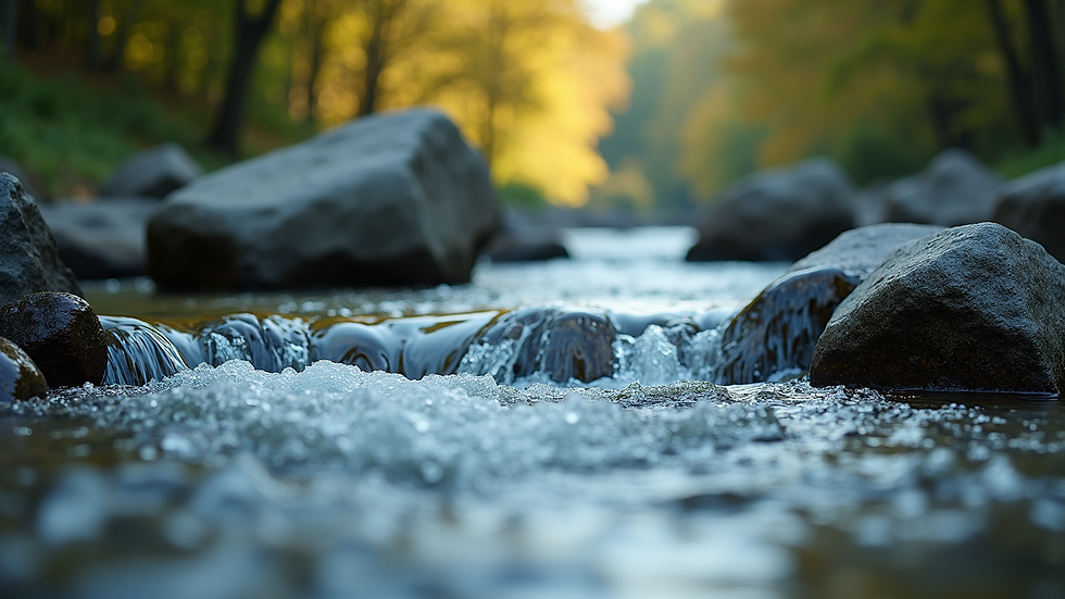 Close-up view of a flowing river with natural channels and rocks