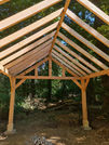 Inside a gable roofed gazebo