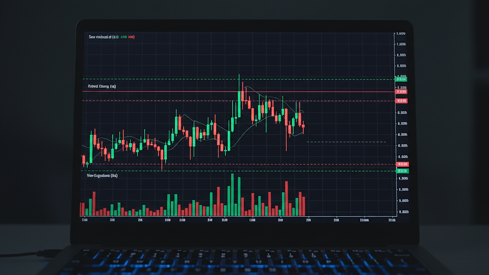 Eye-level view of a laptop screen showing trading charts