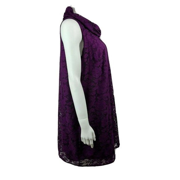 Thumbnail: Purple Lace Sleeveless High Neck Shift Tunic Dress