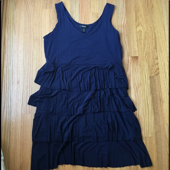 Thumbnail: Dark Blue Tiered Jersey Cotton Stretch Sleeveless CASUAL MINI DRESS
