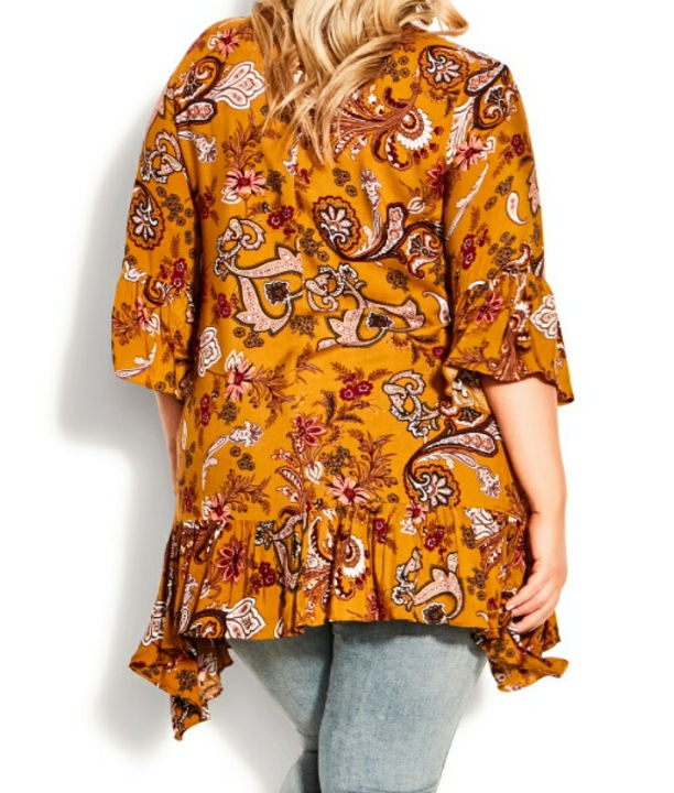 Thumbnail: Brynn Ruffle Print Tunic - mustard floral
