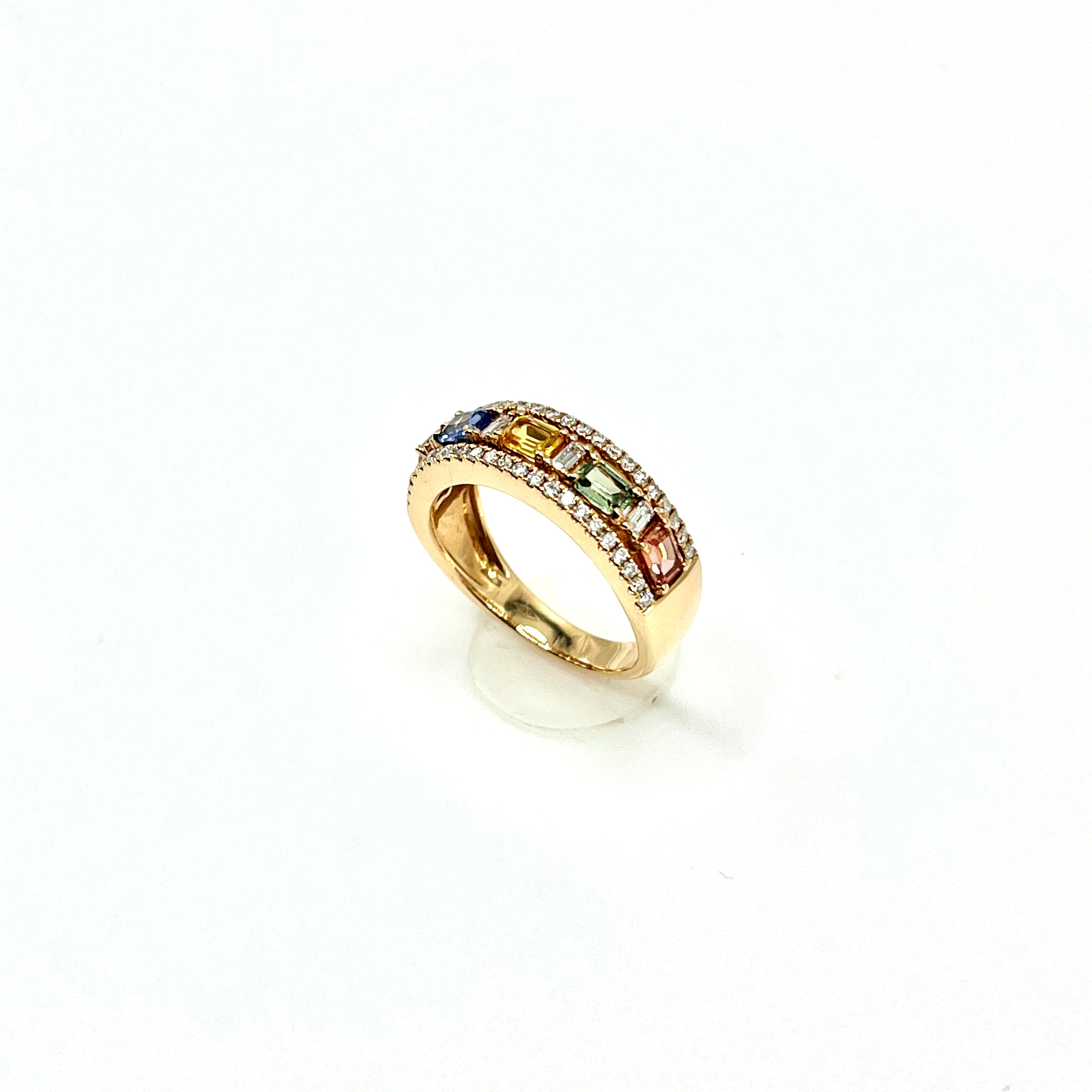 Multi-Color Sapphire and Diamond Ring in 18K Gold