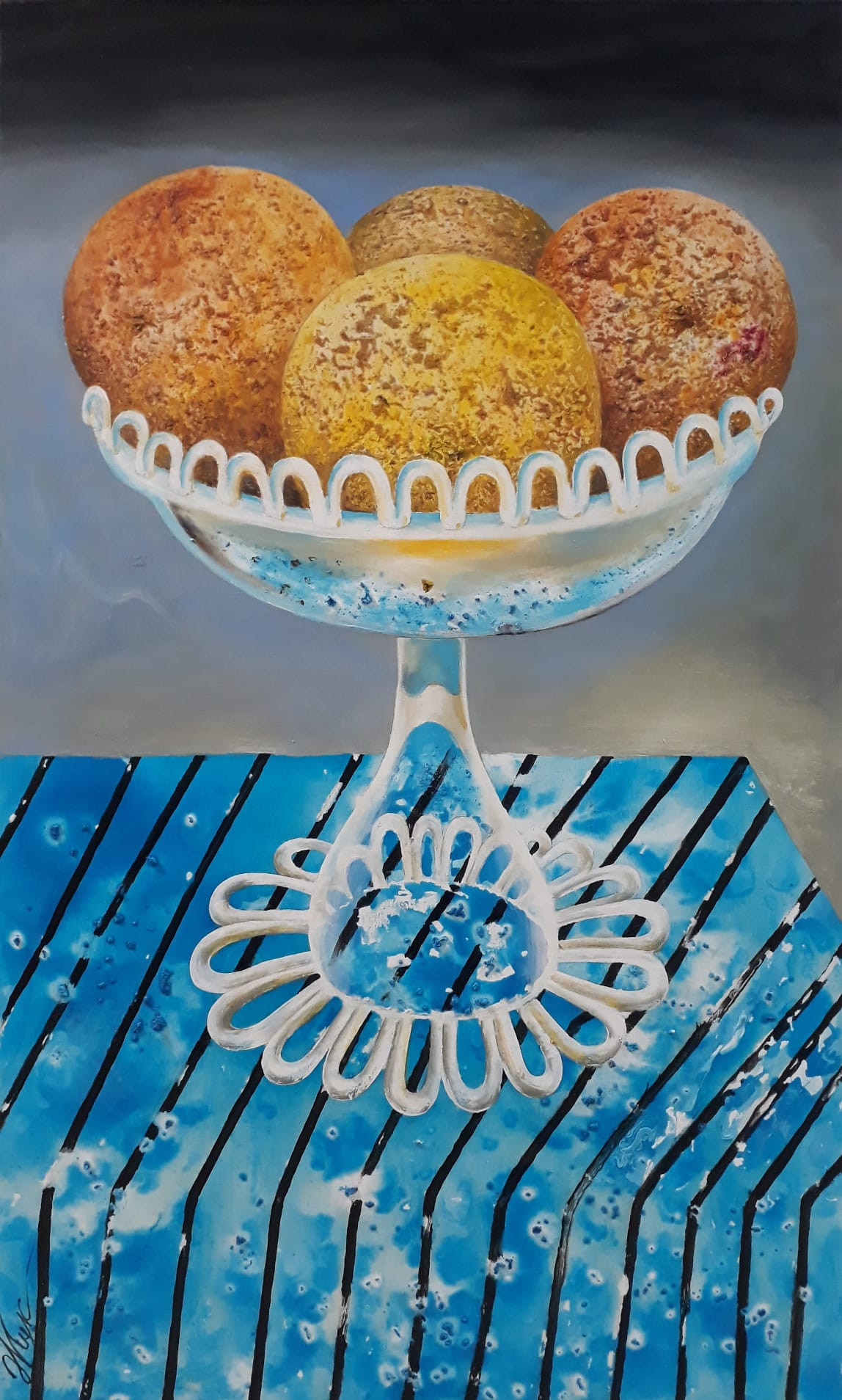 Fruits in Vase on the Blue Table