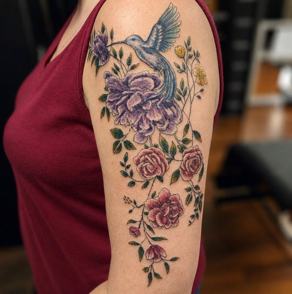 Humming bird flower tatoo ink bunker Alec DT