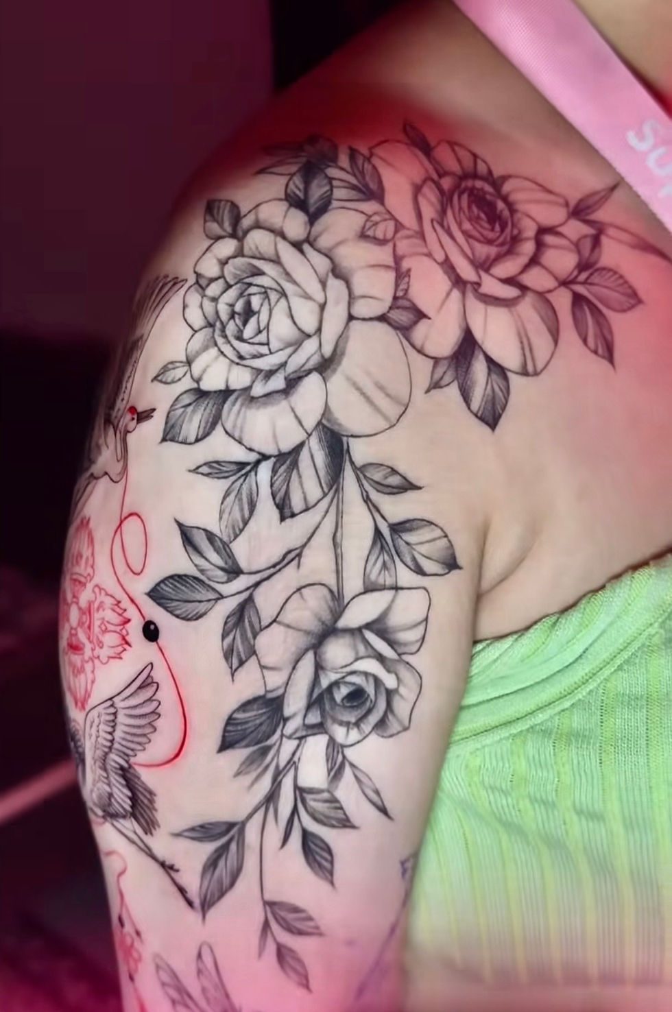 shoulder tattoo leaf and flower raha maple ridge ink bunker