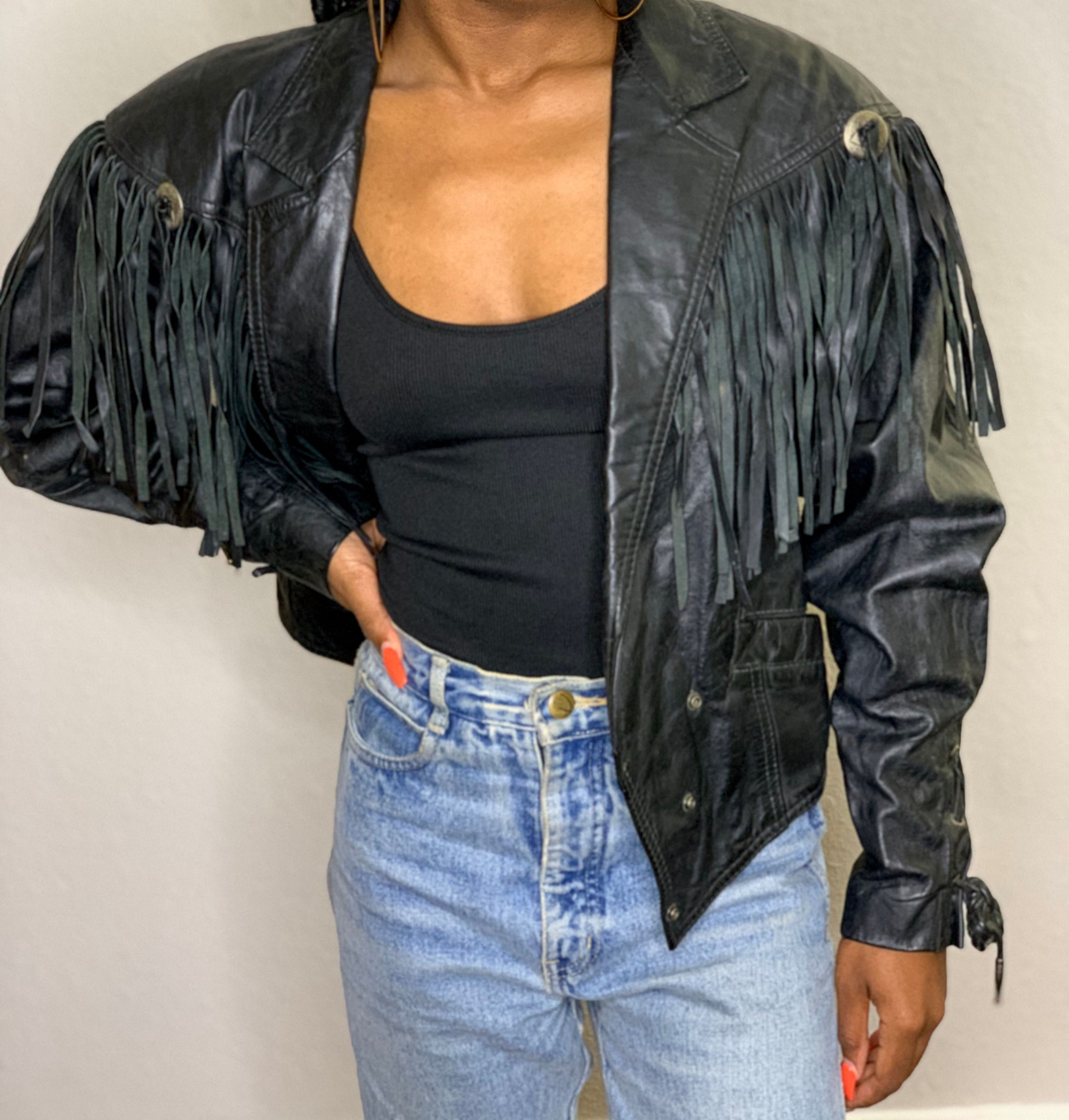 "Biker Babe" Fringe Leather Jacket