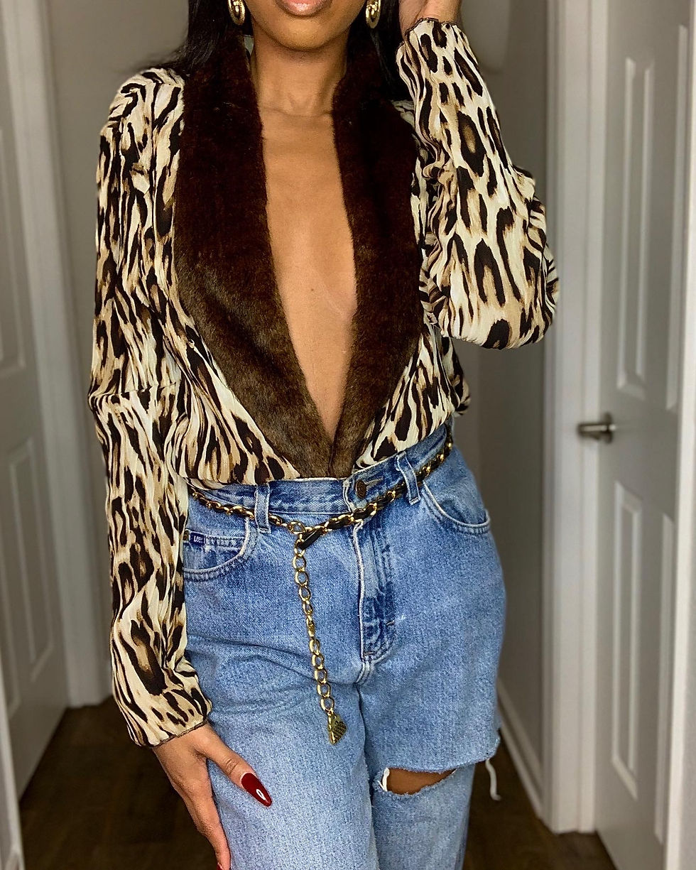 Thumbnail: "Francine" Faux Fur Trim Blouse