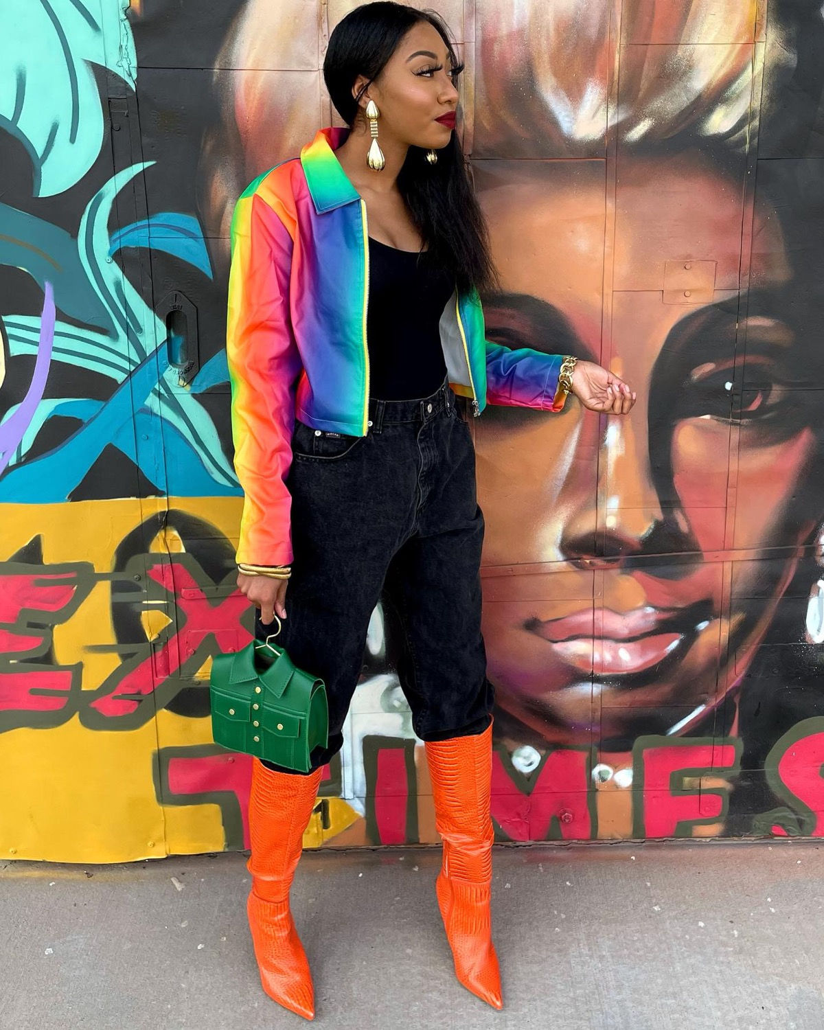 “RAINBOW”Faux Leather Jacket