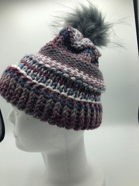 Thumbnail: Purples & Greys Hat with Grey Pompon