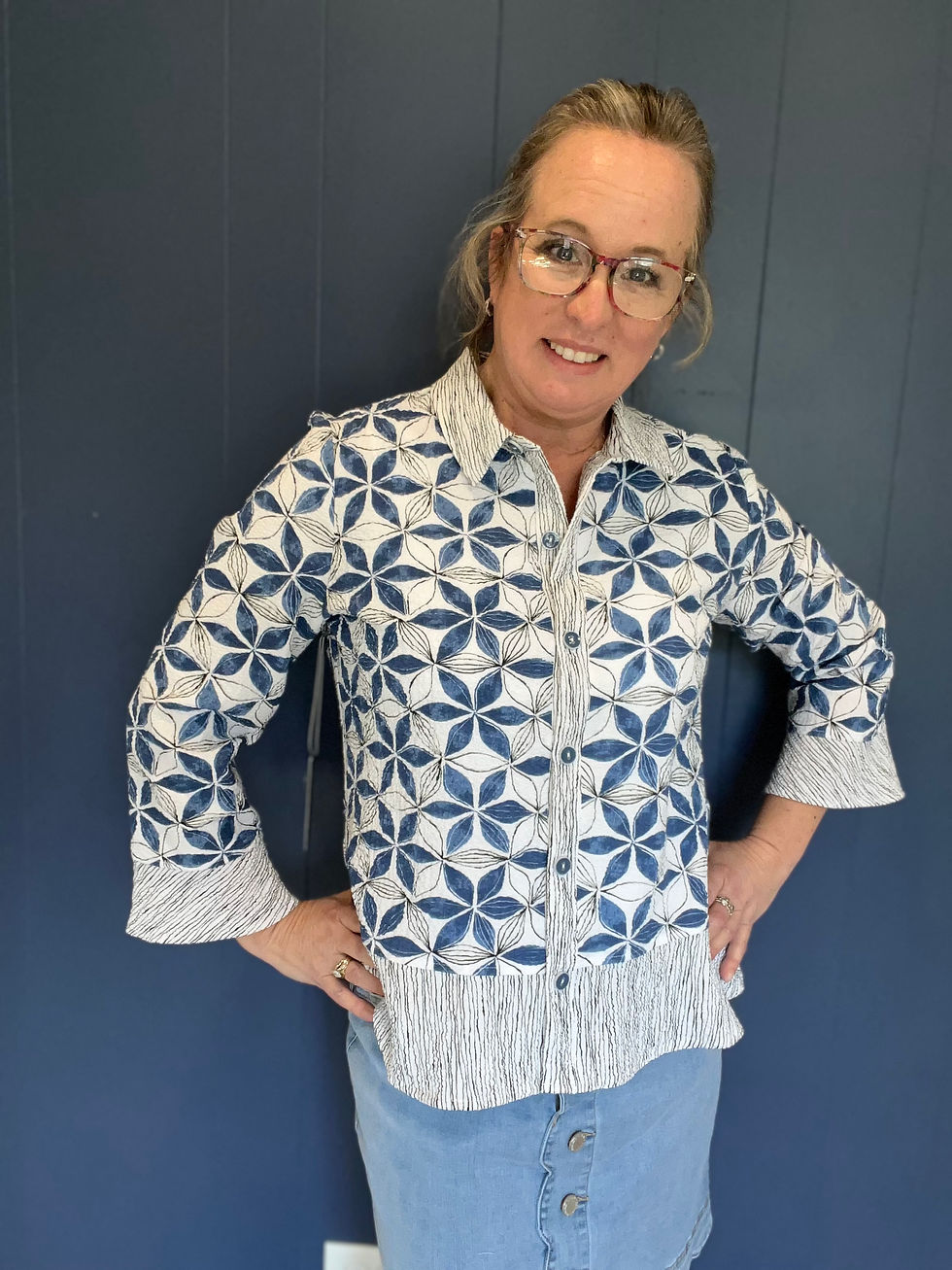 Hab Crnkl Crepe Flrl Mix Flounce Shirt 21622 2