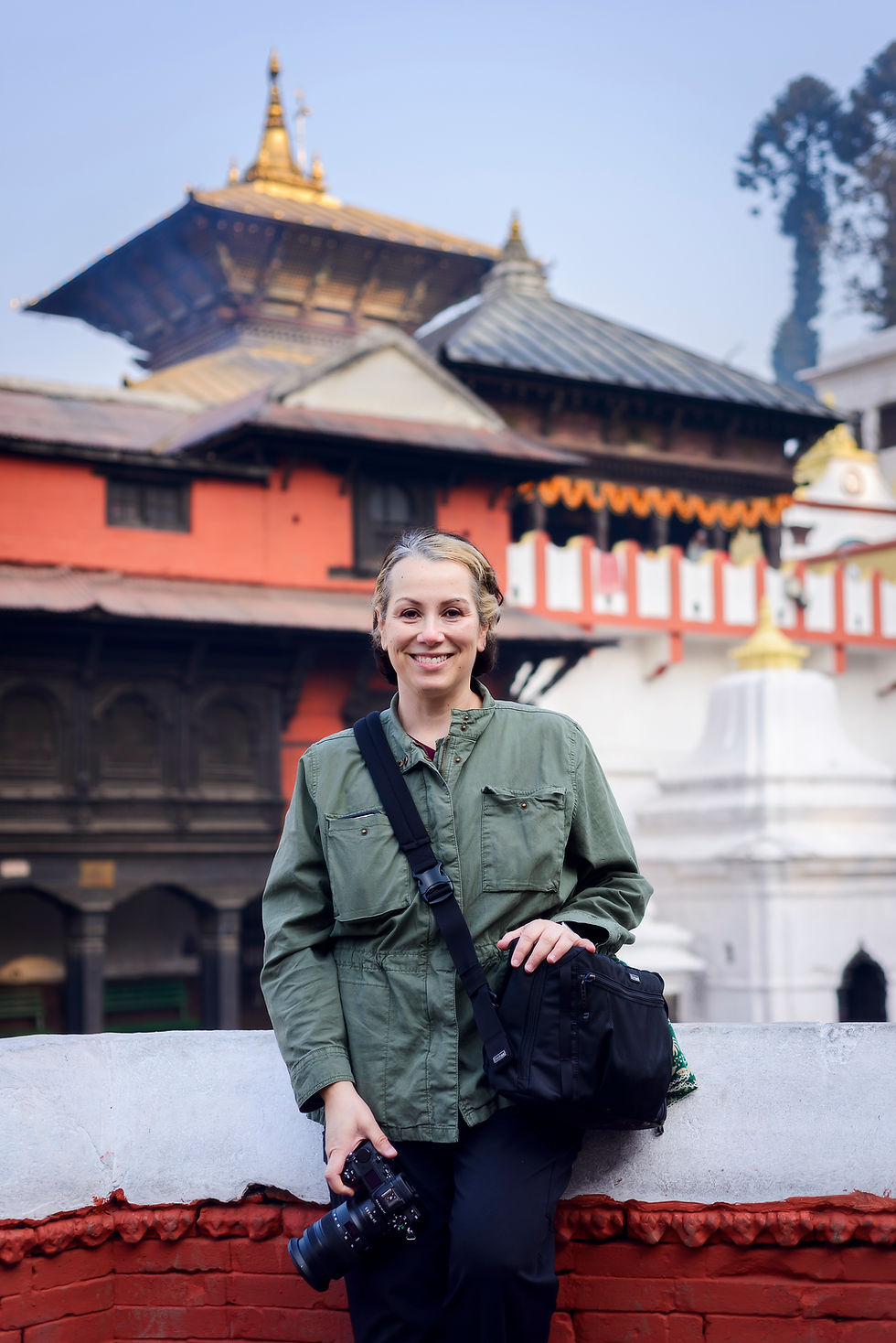 Monica Rojas at Pashupatinath Temple during Maha Shivaratri in Kathmandu, Nepal