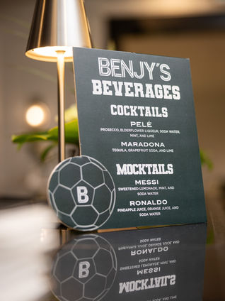 Custom Benjy's Beverages cocktail and mocktail menu
