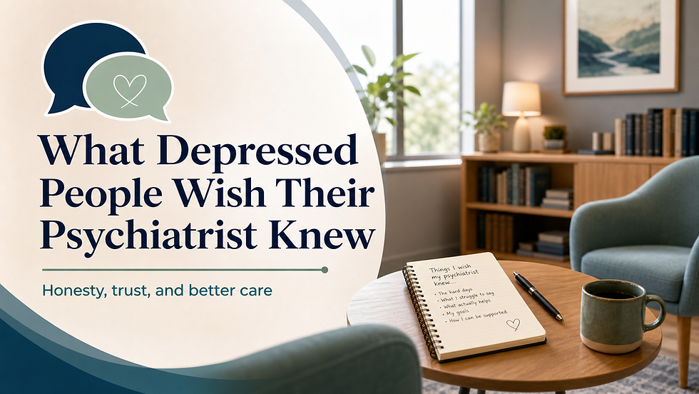 Featured image reading What Depressed People Wish Their Psychiatrist Knew in a calm psychiatry office