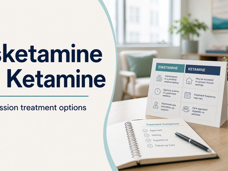 Healthcare blog banner comparing esketamine vs ketamine depression treatment options